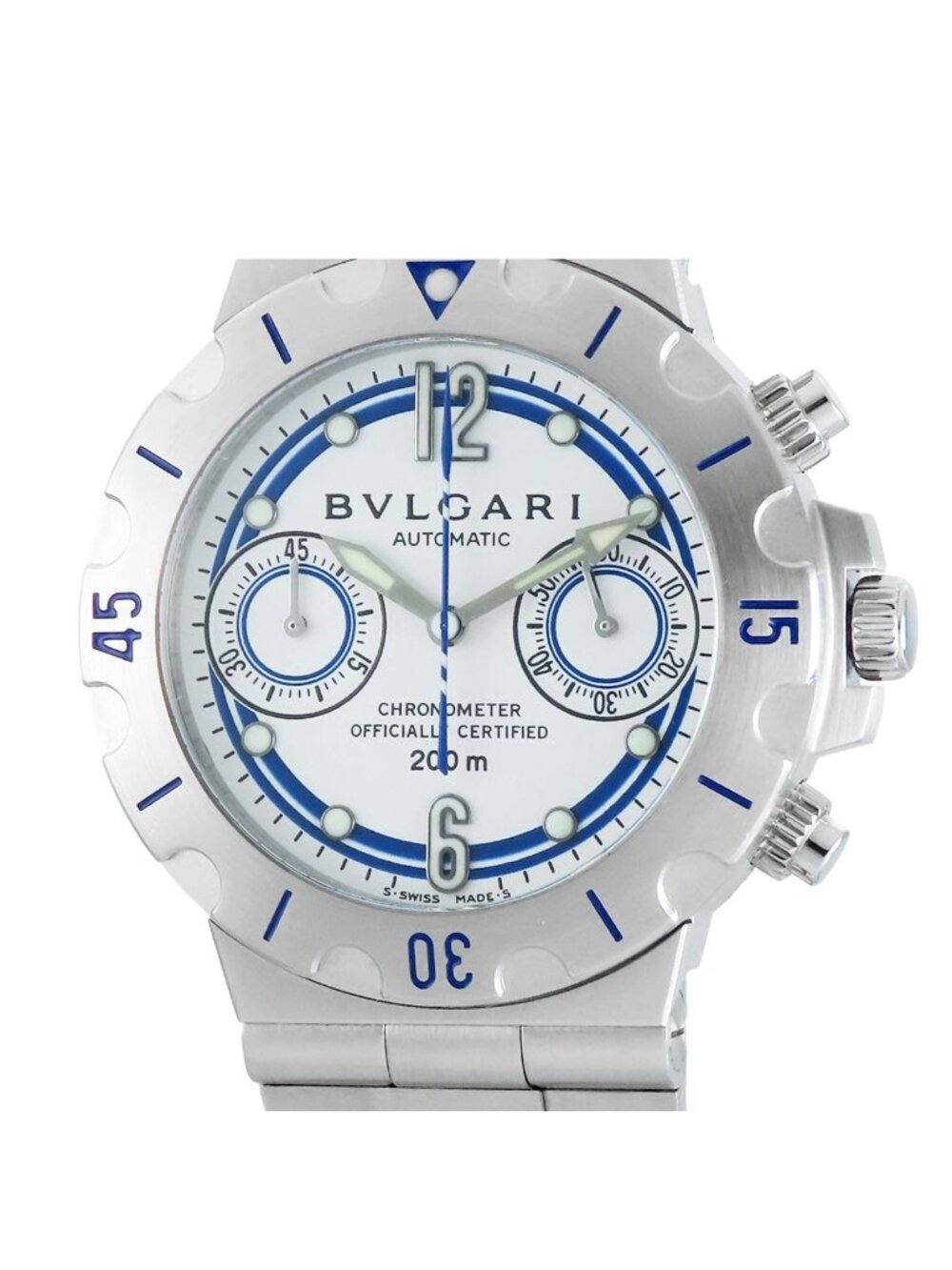Bvlgari Diagono White Blue SS Scuba Notters Swan Chronograph Professional World